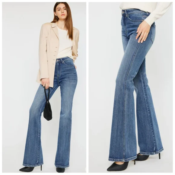 NWT KanCan Luke High Rise Flare Jeans Women's 31" Distressed Faded Stretch NEW! - Picture 1 of 10